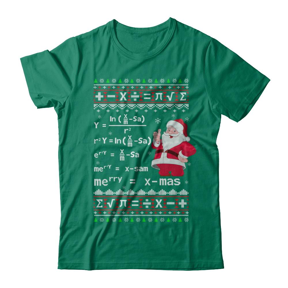 Funny Merry Xmas In Math Ugly Christmas Sweater-T-Shirt & Sweatshirt-Classic T-Shirt-Kelly Green