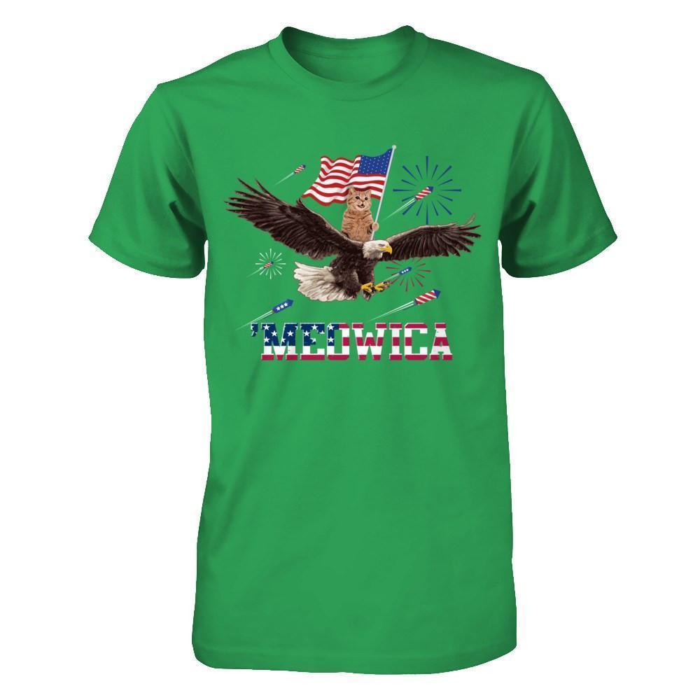Meowica July 4Th Funny Cat On Eagle Independence Day-T-Shirt & Hoodie-Premium T-Shirt-Kelly Green