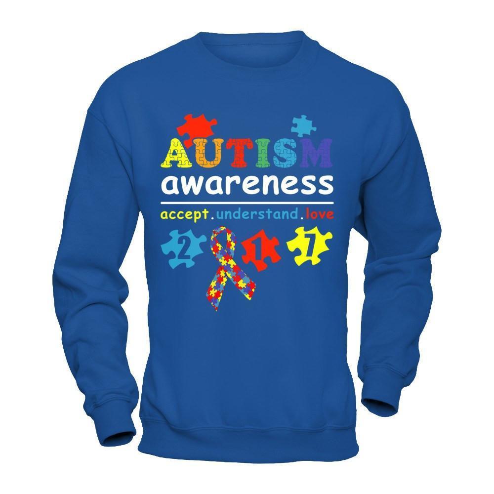 Autism Awareness 2017 Accept Understand Love-T-Shirt & Hoodie-Crewneck Sweatshirt-Royal