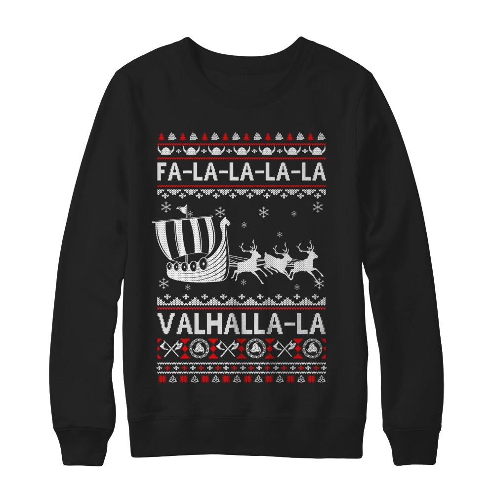 Fa La La Valhalla Viking Ship Ugly Christmas Sweater-T-Shirt & Sweatshirt-Crewneck Sweatshirt-Black