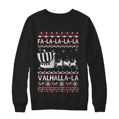 Fa La La Valhalla Viking Ship Ugly Christmas Sweater-T-Shirt & Sweatshirt-Crewneck Sweatshirt-Black