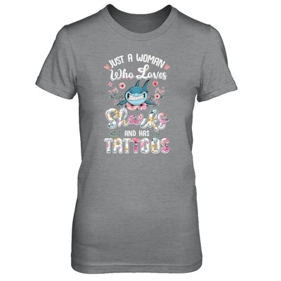 Just A Woman Who Loves Sharks And Has Tattoos-T-Shirt & Tank Top-Women's T-Shirt-Sport Grey