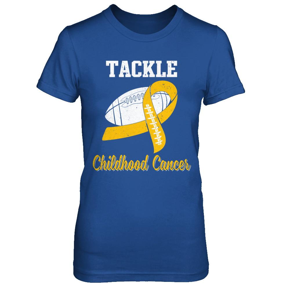 Football Survivor Tackle Yellow Childhood Cancer Awareness-T-Shirt & Hoodie-Women's T-Shirt-Royal
