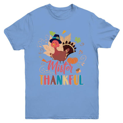 Cute Mister Thankful Turkey Thanksgiving Youth-Youth Shirt-Youth T-Shirt-Carolina Blue
