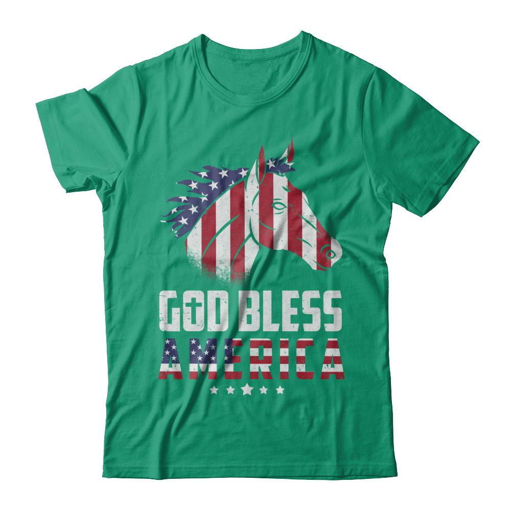 God Bless America Horse American Flag 4Th Of July-T-Shirt & Hoodie-Classic T-Shirt-Kelly Green