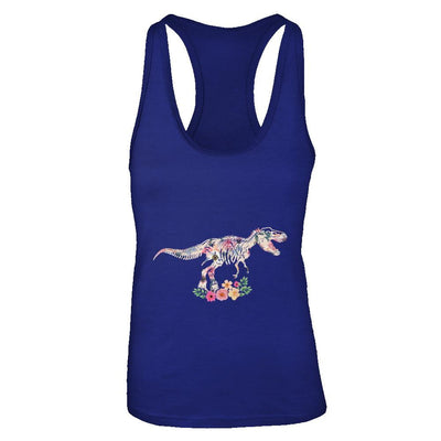 Funny Saurus Dinosaur T-Rex Flower-T-Shirt & Tank Top-Women's Ideal Racerback Tank-Royal