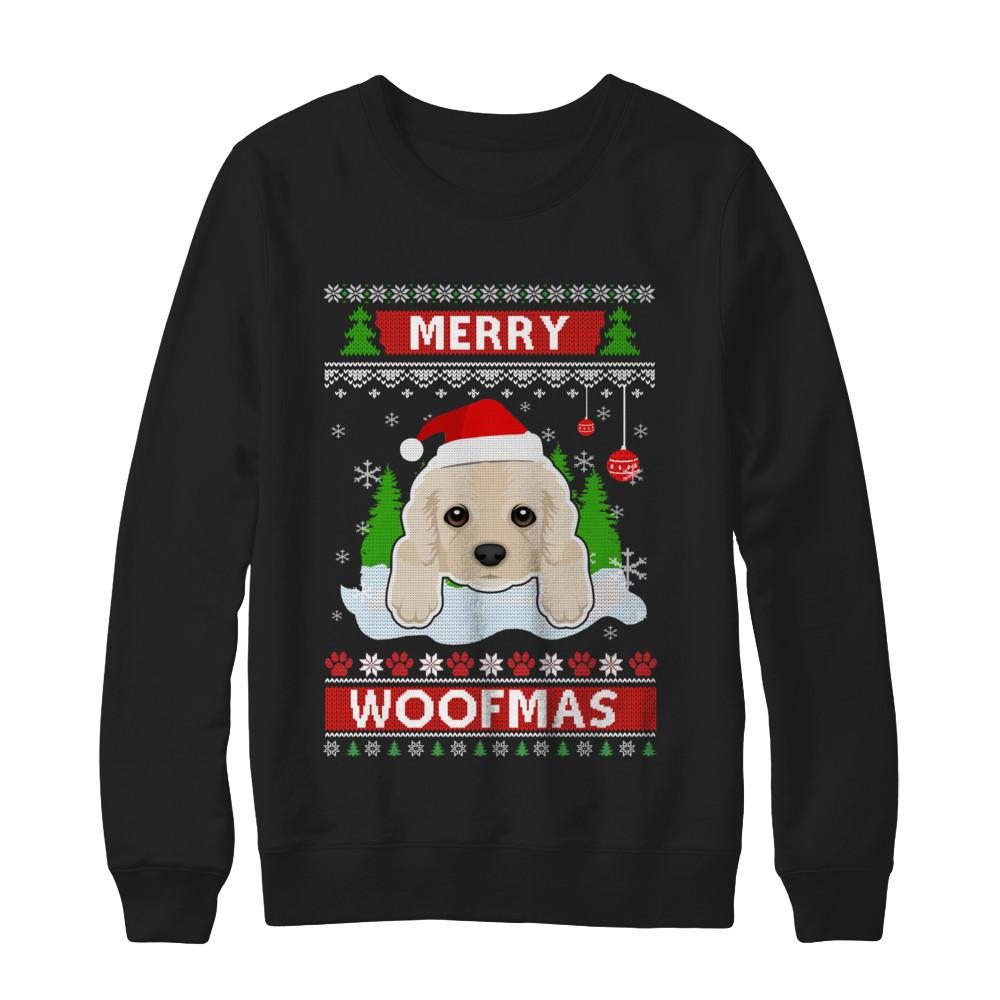 Golden Retriever Merry Woofmas Ugly Christmas Sweater-T-Shirt & Sweatshirt-Crewneck Sweatshirt-Black