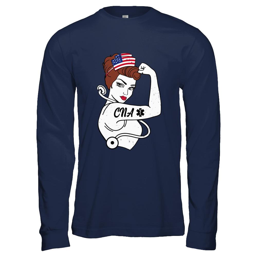 Nursing Strong Woman Cna Strong Nurse 4Th Of July-T-Shirt & Hoodie-Long Sleeve T-Shirt-Navy