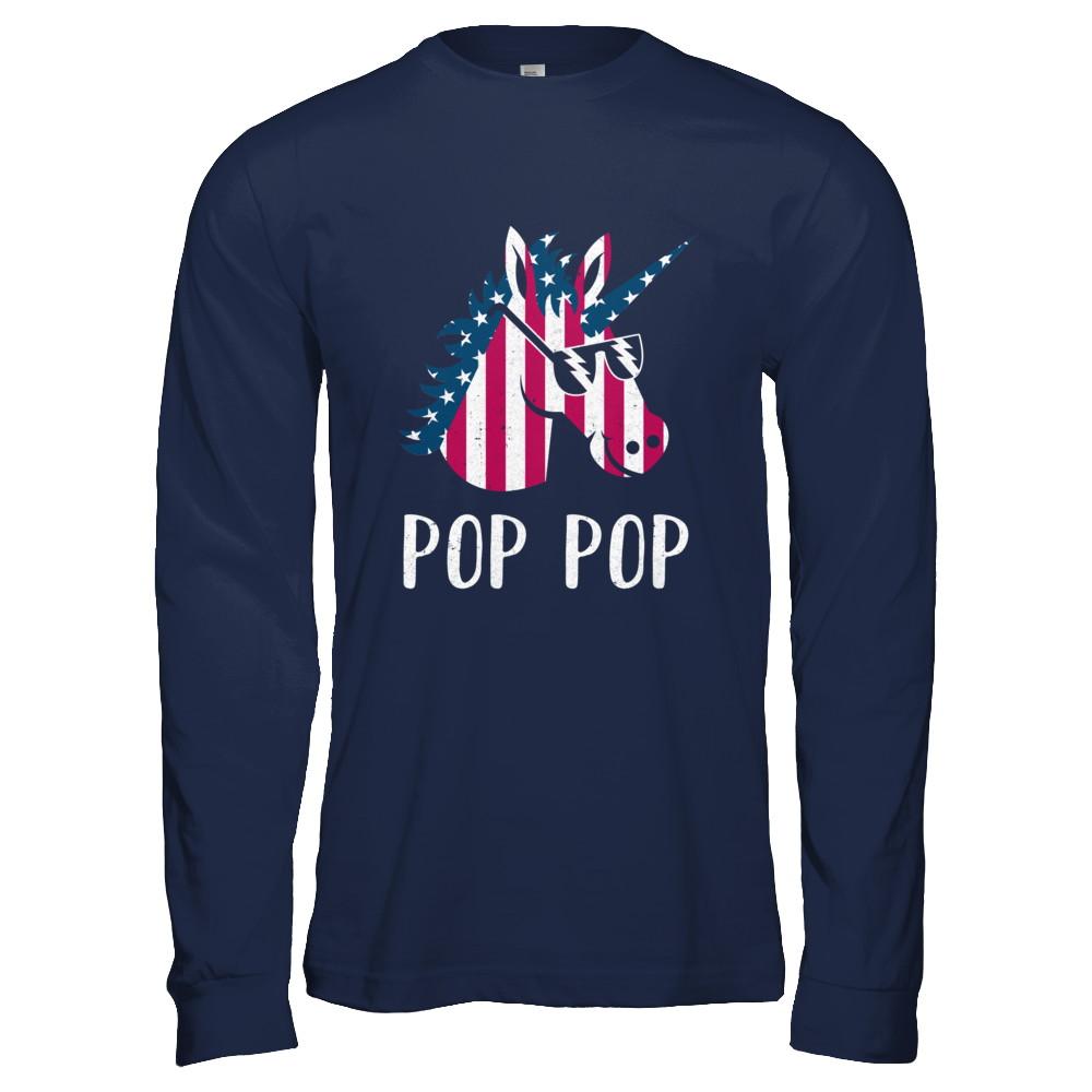 Patriotic Pop Pop Unicorn Americorn 4Th Of July-T-Shirt & Hoodie-Long Sleeve T-Shirt-Navy
