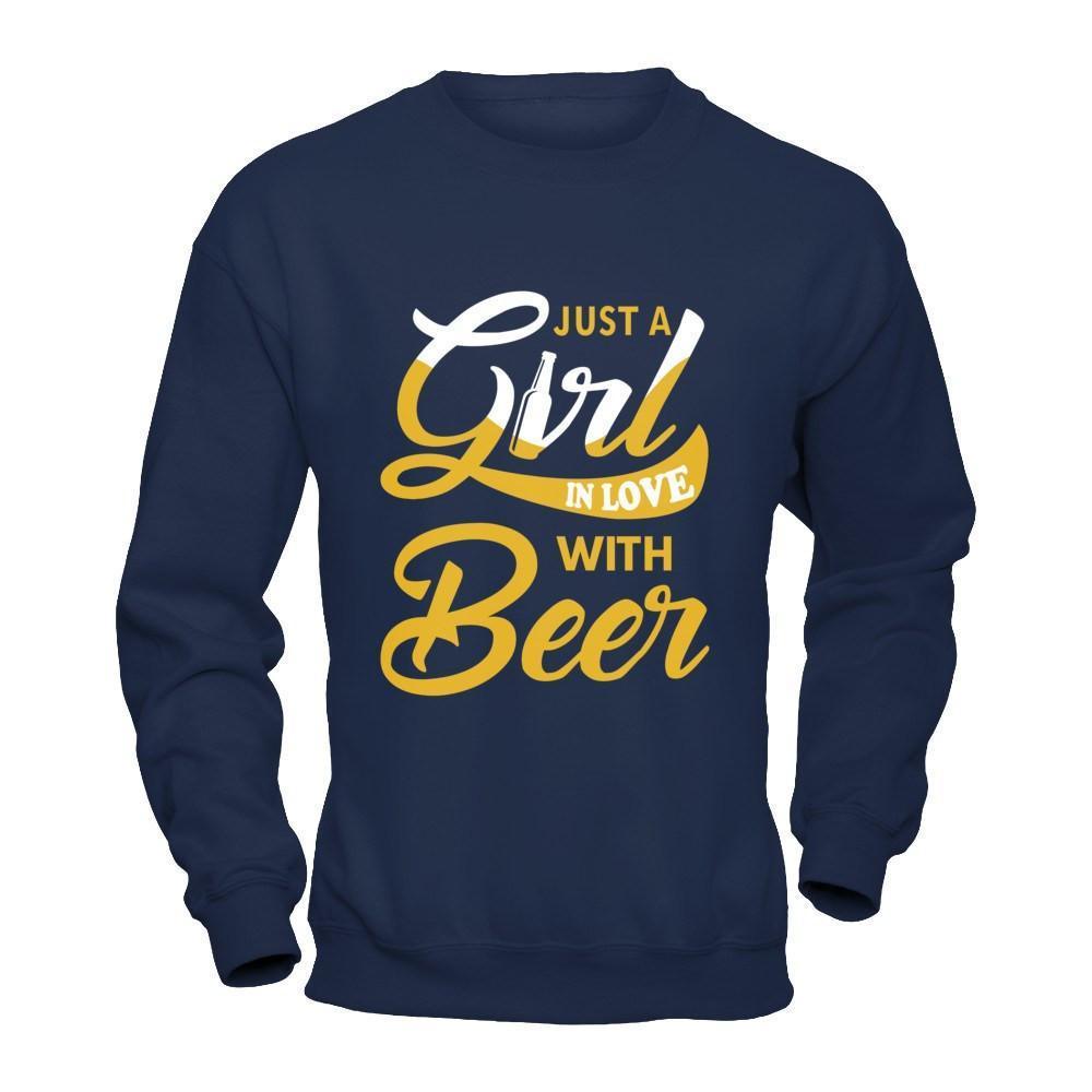 Just A Girl In Love With Beer-T-Shirt & Hoodie-Crewneck Sweatshirt-Navy