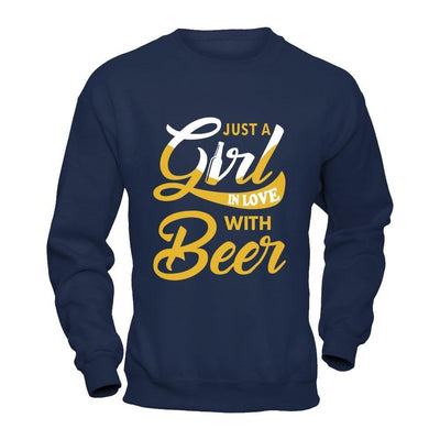 Just A Girl In Love With Beer-T-Shirt & Hoodie-Crewneck Sweatshirt-Navy