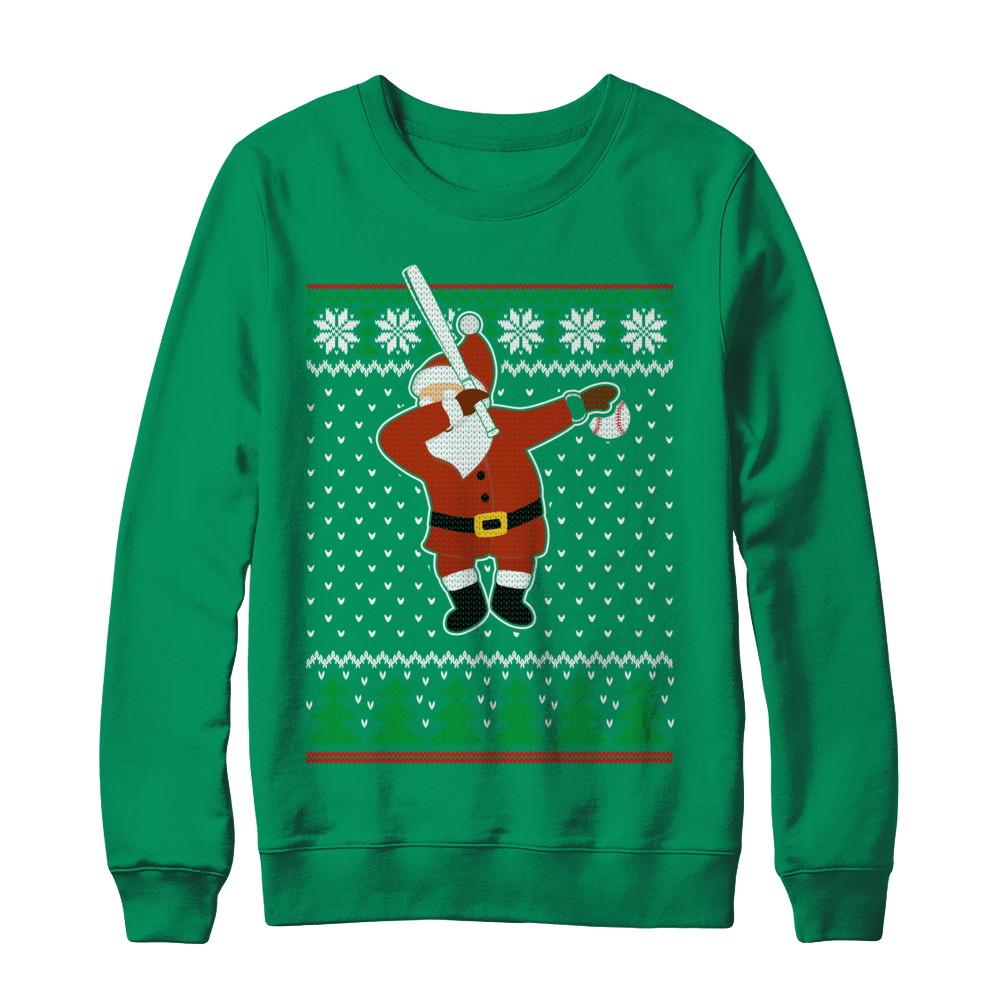 Dabbing Santa Baseball Ugly Sweater Christmas-T-Shirt & Sweatshirt-Crewneck Sweatshirt-Irish Green