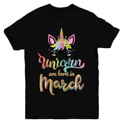Cute Unicorns Are Born In March Birthday Gift Youth-Youth Shirt-Youth T-Shirt-Black