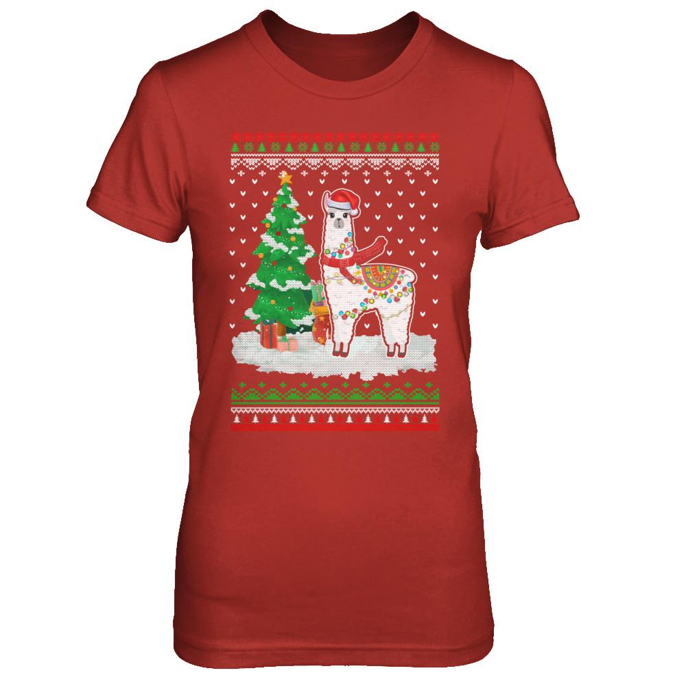 Xmas Alpaca Llama Santa Hat Ugly Christmas Sweater-T-Shirt & Sweatshirt-Women's T-Shirt-Red