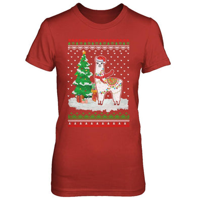 Xmas Alpaca Llama Santa Hat Ugly Christmas Sweater-T-Shirt & Sweatshirt-Women's T-Shirt-Red