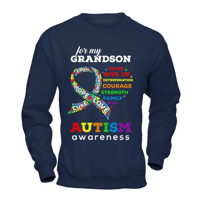 Autism Awareness For My Grandson Love Hope Faith Cure Support-T-Shirt & Hoodie-Crewneck Sweatshirt-Navy