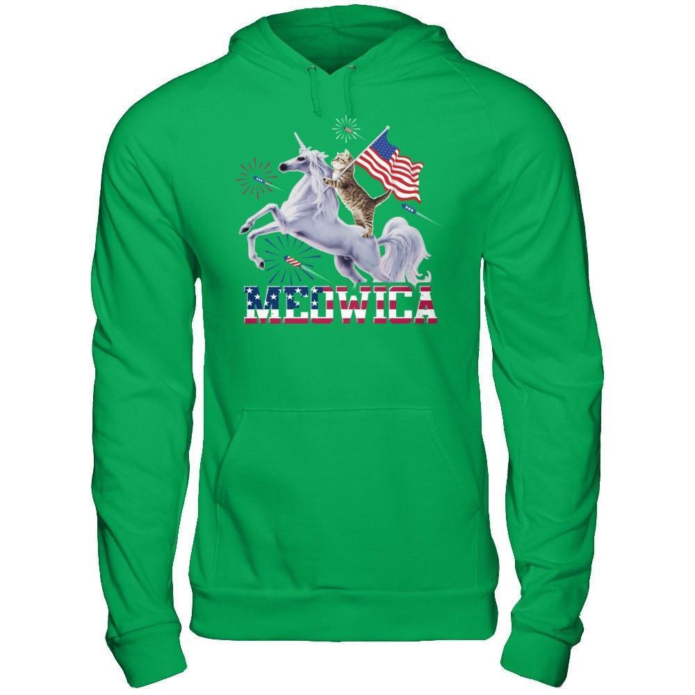 Meowica 4Th Of July Funny Cat On Unicorn Independence-T-Shirt & Hoodie-Pullover Hoodie-Irish Green