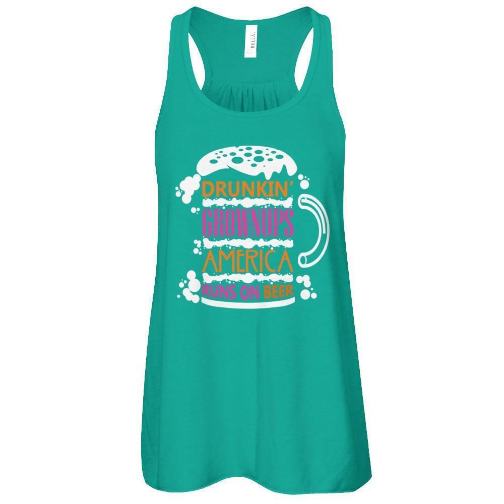 Drunkin' Grownups America Runs On Beer-T-Shirt & Hoodie-Women's Flowy Racerback Tank-Kelly