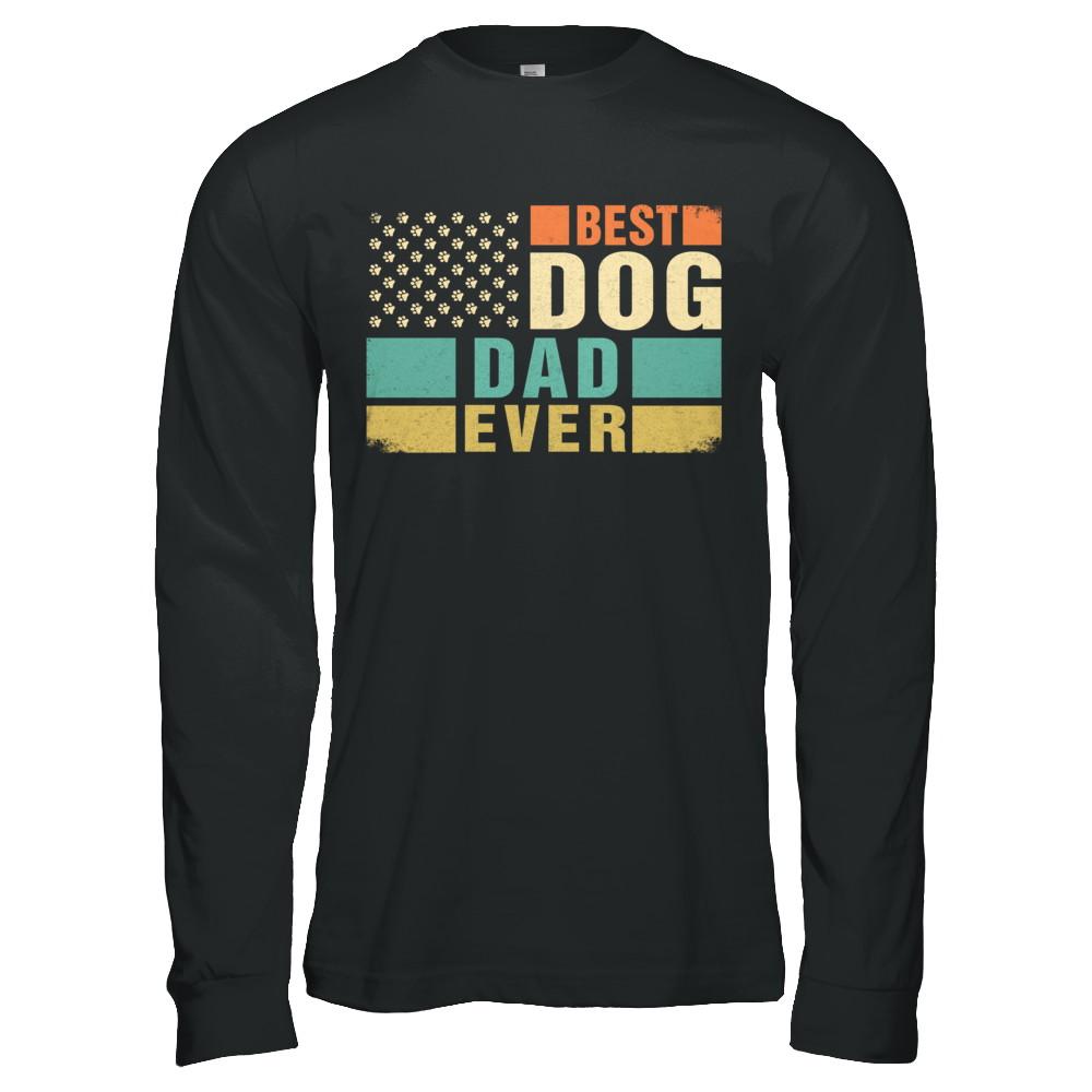 Vintage Retro BEST DOG DAD EVER American Flag Fathers Day-T-Shirt & Hoodie-Long Sleeve T-Shirt-Black