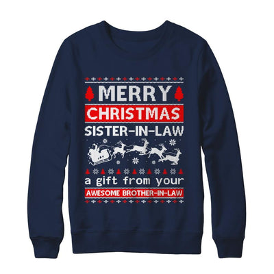 Merry Christmas Sister-In-Law A Gift From Your Brother-In-Law Sweater-T-Shirt & Sweatshirt-Crewneck Sweatshirt-Navy