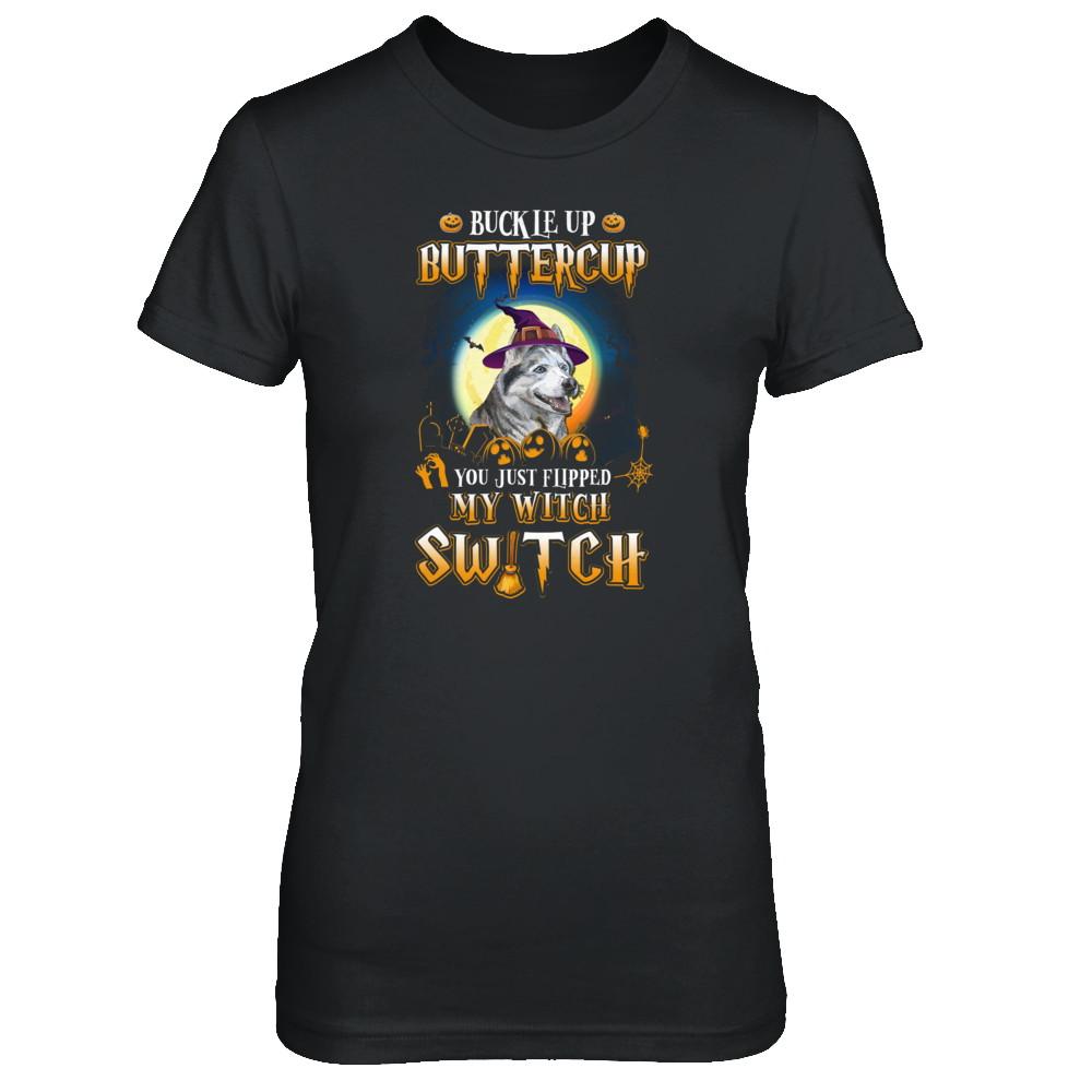 Buckle Up Buttercup Halloween Witch Husky Costume-T-Shirt & Tank Top-Women's T-Shirt-Black