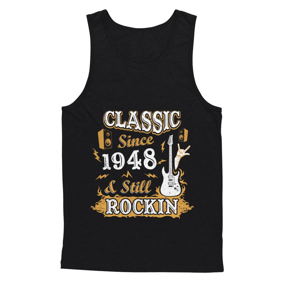 Vintage Classic Since 1948 With Rockin 73th Birthday-T-Shirt & Hoodie-Unisex Tank-Black