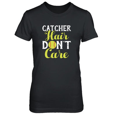 Catcher Hair Don't Care Softball-T-Shirt & Tank Top-Women's T-Shirt-Black