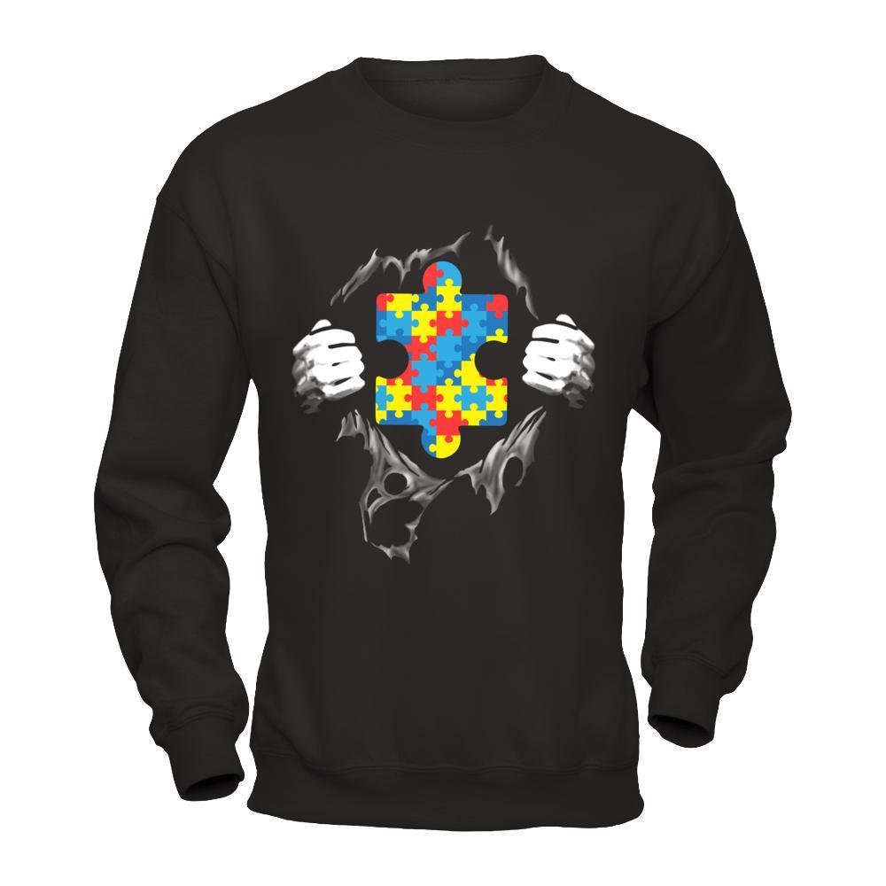 Super Autism Awareness Day Gifts-T-Shirt & Hoodie-Crewneck Sweatshirt-Black