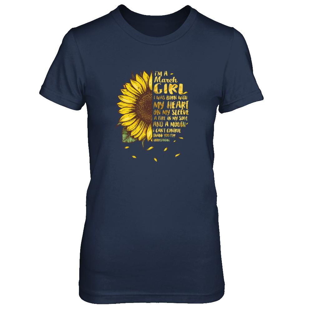 I Am A March Girl Birthday Gifts Sunflower-T-Shirt & Tank Top-Women's T-Shirt-Navy