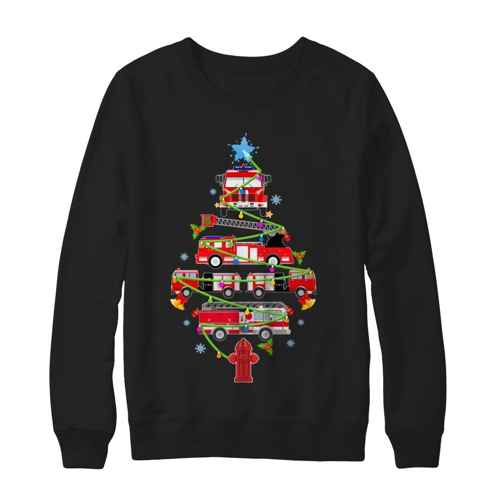 Firefighter Truck Christmas Tree Ornament Decor Gift-T-Shirt & Sweatshirt-Crewneck Sweatshirt-Black