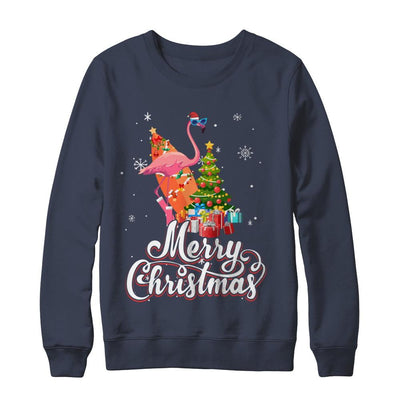 Flamingo Christmas Gift Merry Christmas Flamingo-T-Shirt & Sweatshirt-Crewneck Sweatshirt-Navy