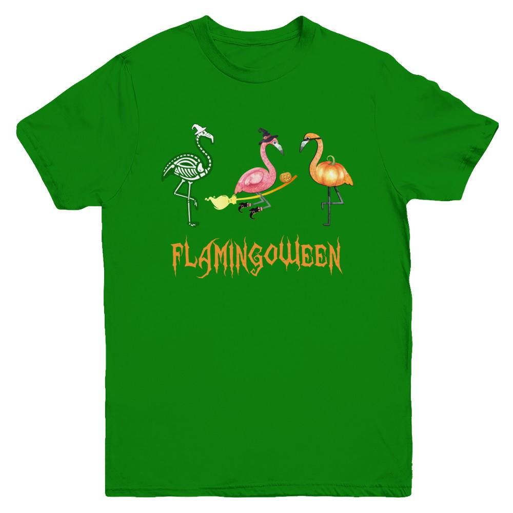 Funny Flamingo Halloween Flamingoween Youth-Youth Shirt-Youth T-Shirt-Irish Green