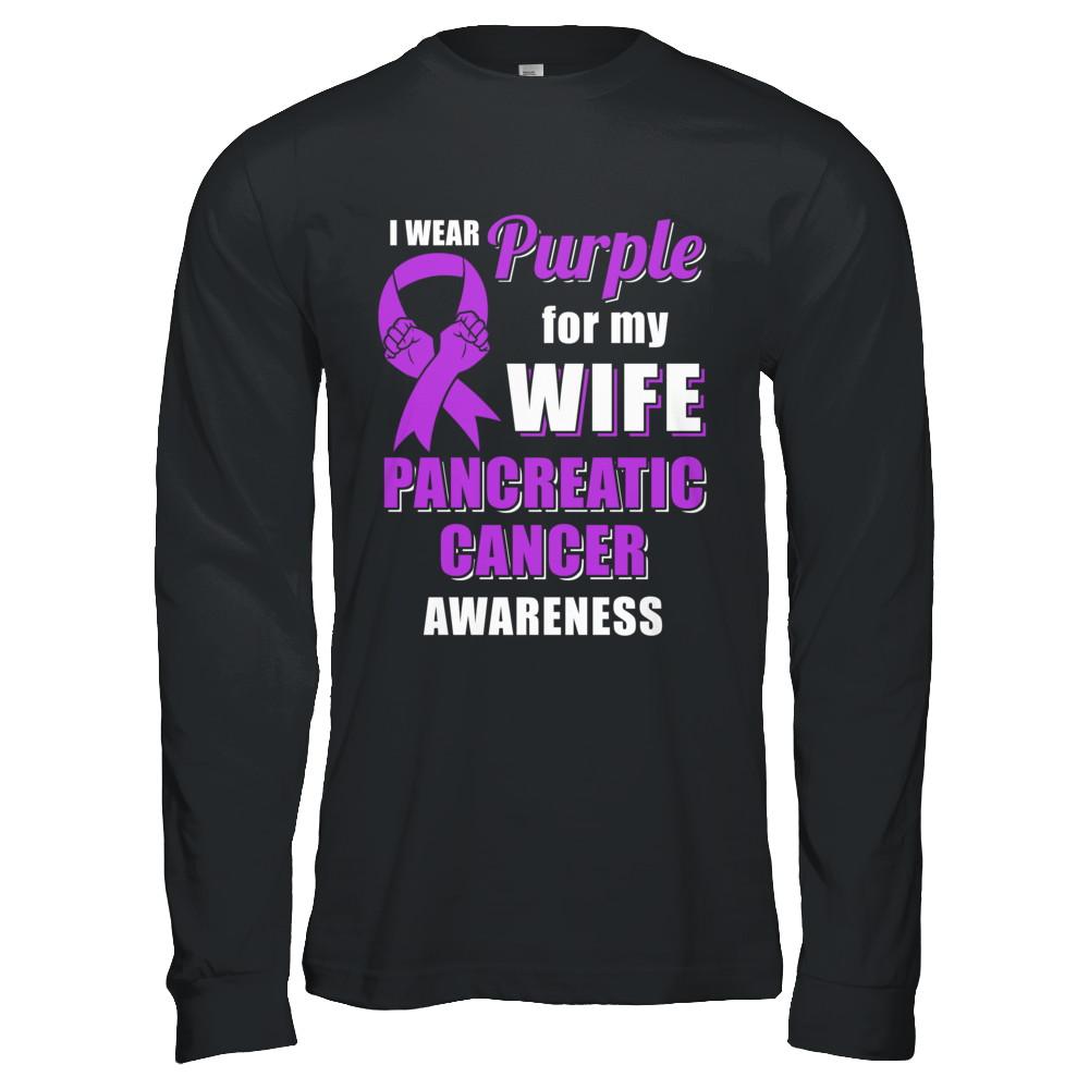 I Wear Purple For My Wife Pancreatic Cancer Husband-T-Shirt & Hoodie-Long Sleeve T-Shirt-Black