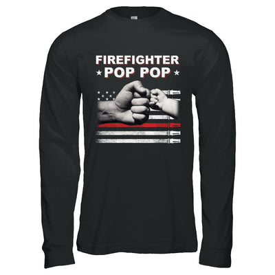 Firefighter Fireman Pop Pop American Flag Fathers Day-T-Shirt & Hoodie-Long Sleeve T-Shirt-Black