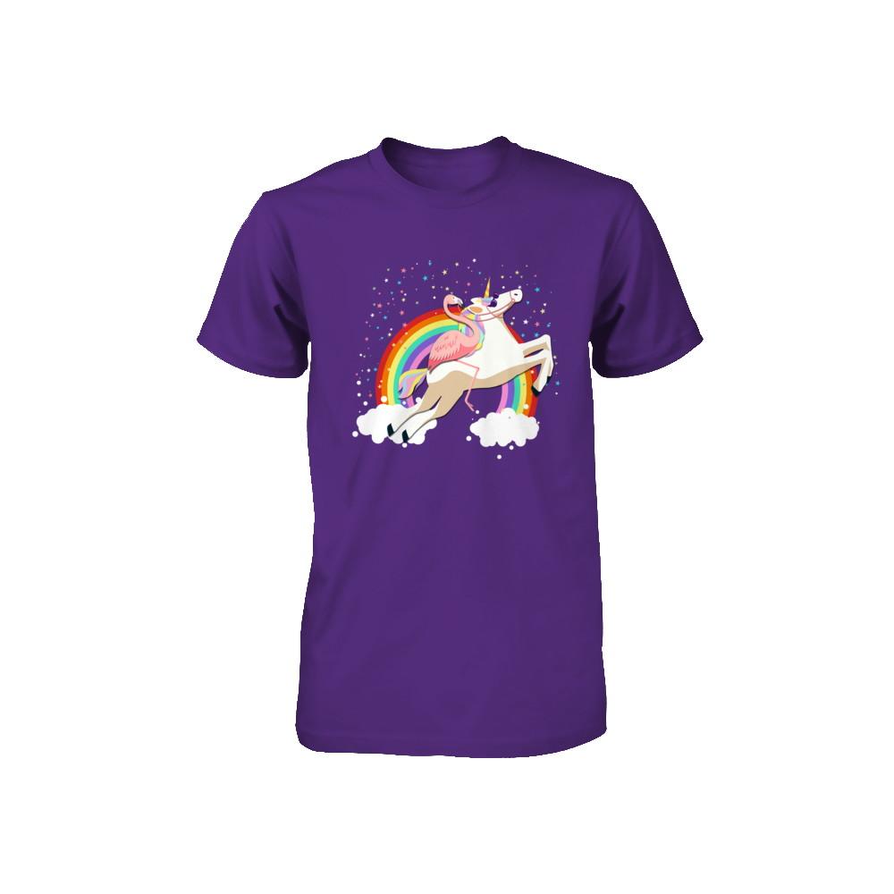 Flamingo Pink Bird Riding Unicorn Youth-Youth Shirt-