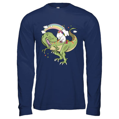 Unicorn Riding Dinosaur T Rex Unicorns Rainbow Gifts-T-Shirt & Hoodie-Long Sleeve T-Shirt-Navy