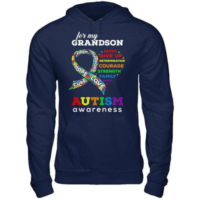 Autism Awareness For My Grandson Love Hope Faith Cure Support-T-Shirt & Hoodie-Pullover Hoodie-Navy