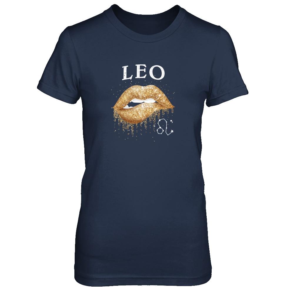 Leo Zodiac July August Birthday Gift Golden Lipstick-T-Shirt & Tank Top-Women's T-Shirt-Navy