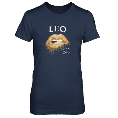 Leo Zodiac July August Birthday Gift Golden Lipstick-T-Shirt & Tank Top-Women's T-Shirt-Navy