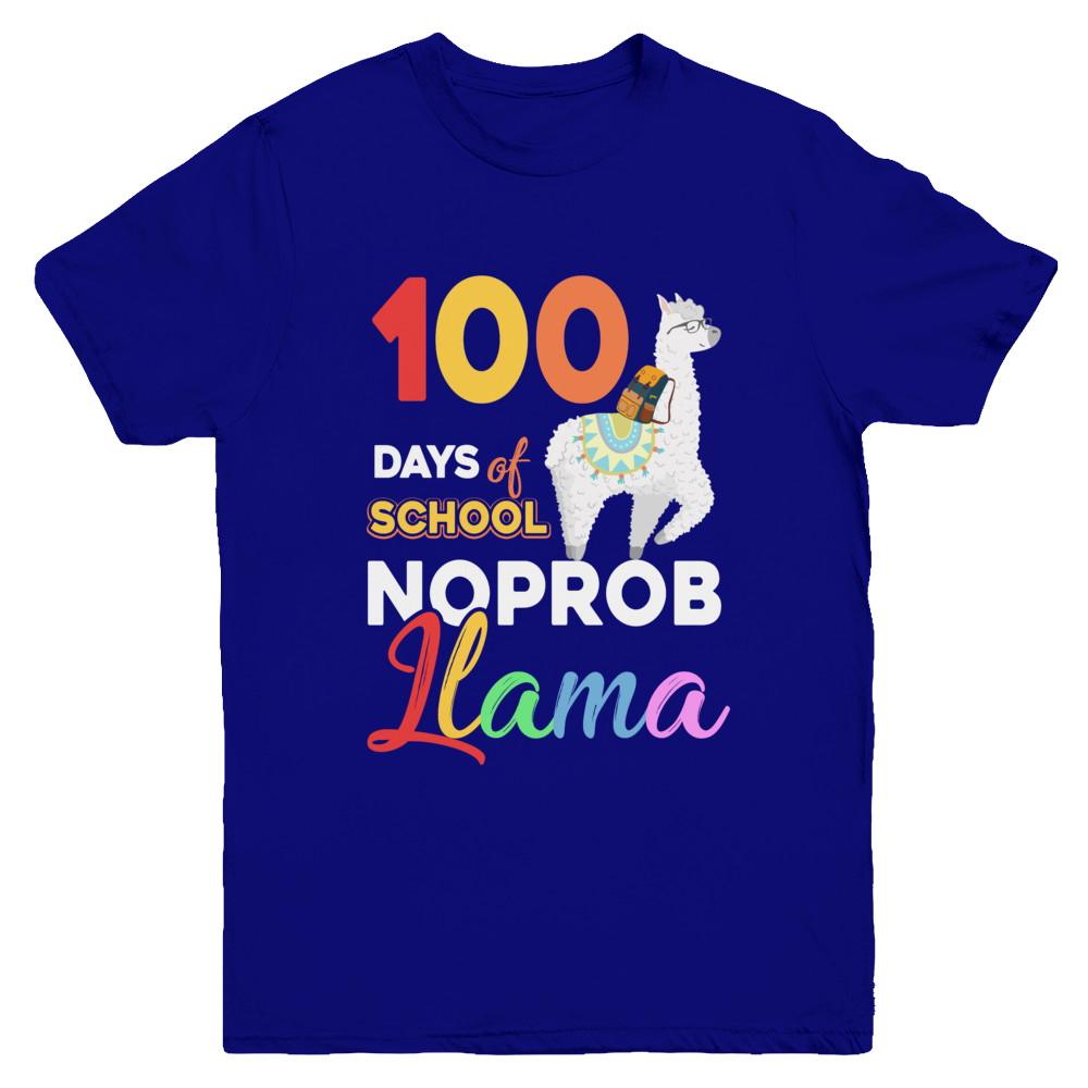 100 Days Of School Shirt Cute No Probllama Llama Youth-Youth Shirt-Youth T-Shirt-Navy