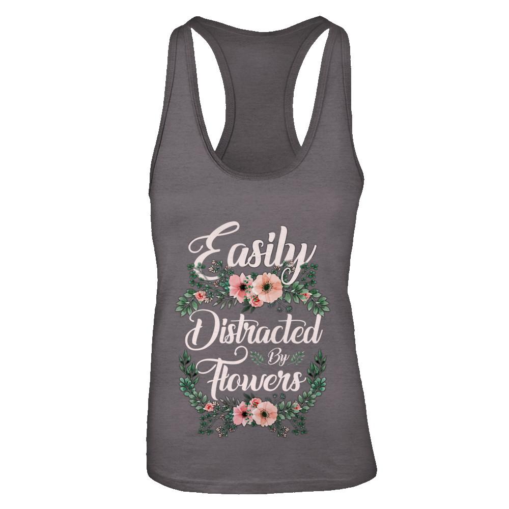 Easily Distracted By Flowers-T-Shirt & Tank Top-Women's Ideal Racerback Tank-Dark Grey