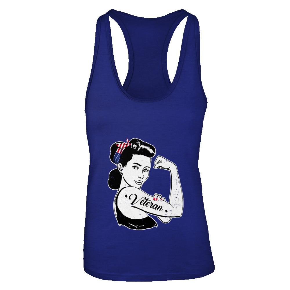 Woman Veteran Strong Girl America 4Th July-T-Shirt & Tank Top-Women's Ideal Racerback Tank-Royal