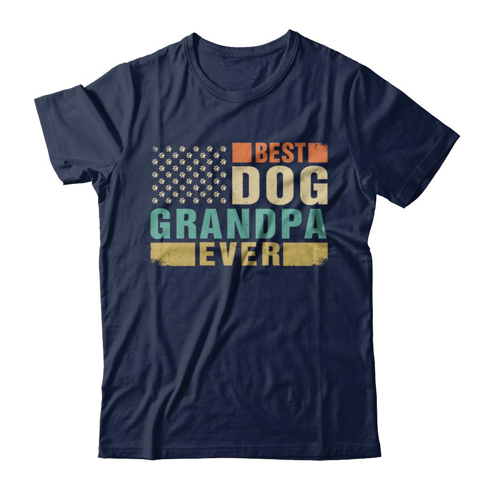 Vintage Retro BEST DOG GRANDPA EVER American Flag Fathers Day-T-Shirt & Hoodie-Classic T-Shirt-Navy