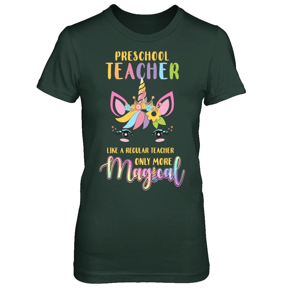 Preschool Teacher Cute Magical Unicorn Gift-T-Shirt & Hoodie-Women's T-Shirt-Forest Green