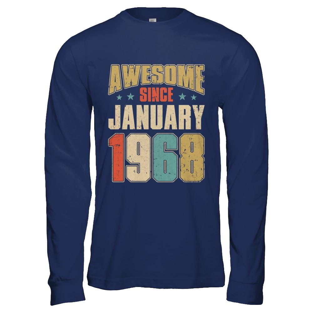 Vintage Retro Awesome Since January 1968 53th Birthday-T-Shirt & Hoodie-Long Sleeve T-Shirt-Navy