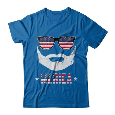 4th of July MERICA America Flag Mustache Dad Bearded-T-Shirt & Hoodie-Classic T-Shirt-Royal