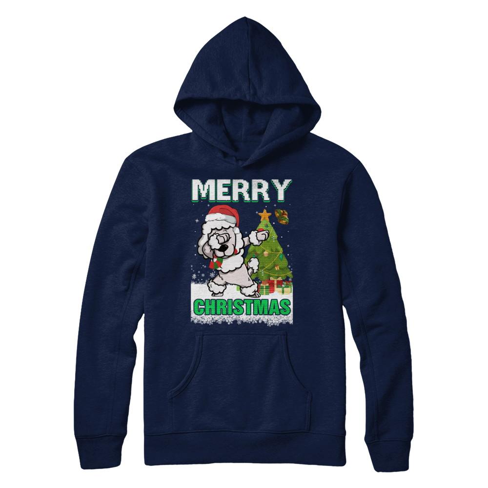 Cute Poodle Claus Merry Christmas Ugly Sweater-T-Shirt & Sweatshirt-Pullover Hoodie-Navy