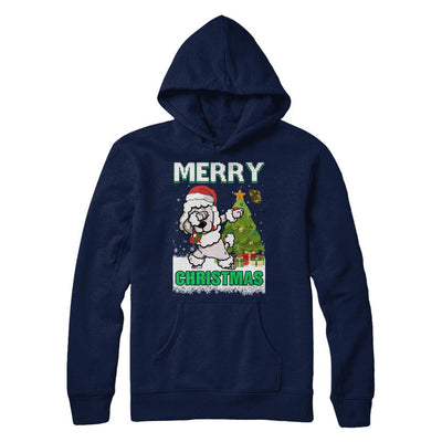 Cute Poodle Claus Merry Christmas Ugly Sweater-T-Shirt & Sweatshirt-Pullover Hoodie-Navy