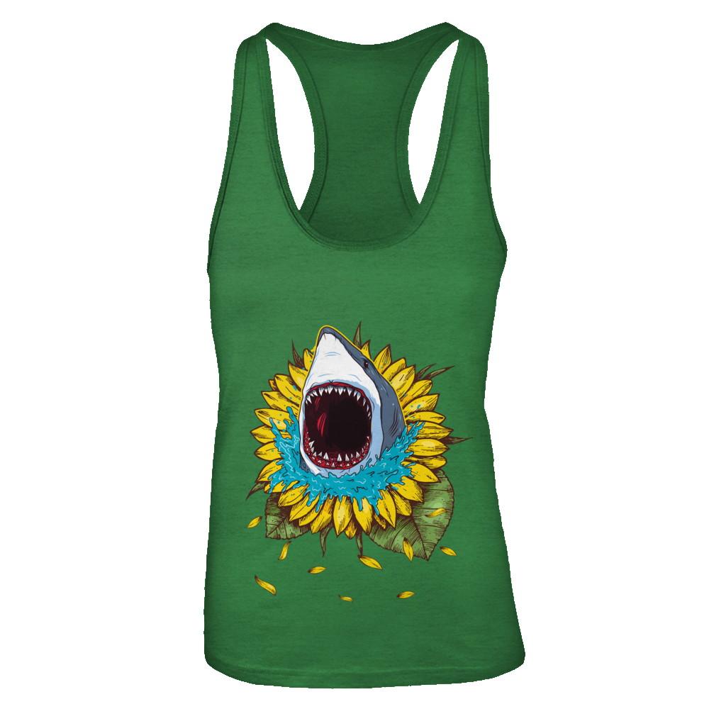 Shark Sunflower Funny Shark Lover Gift-T-Shirt & Tank Top-Women's Ideal Racerback Tank-Kelly Green