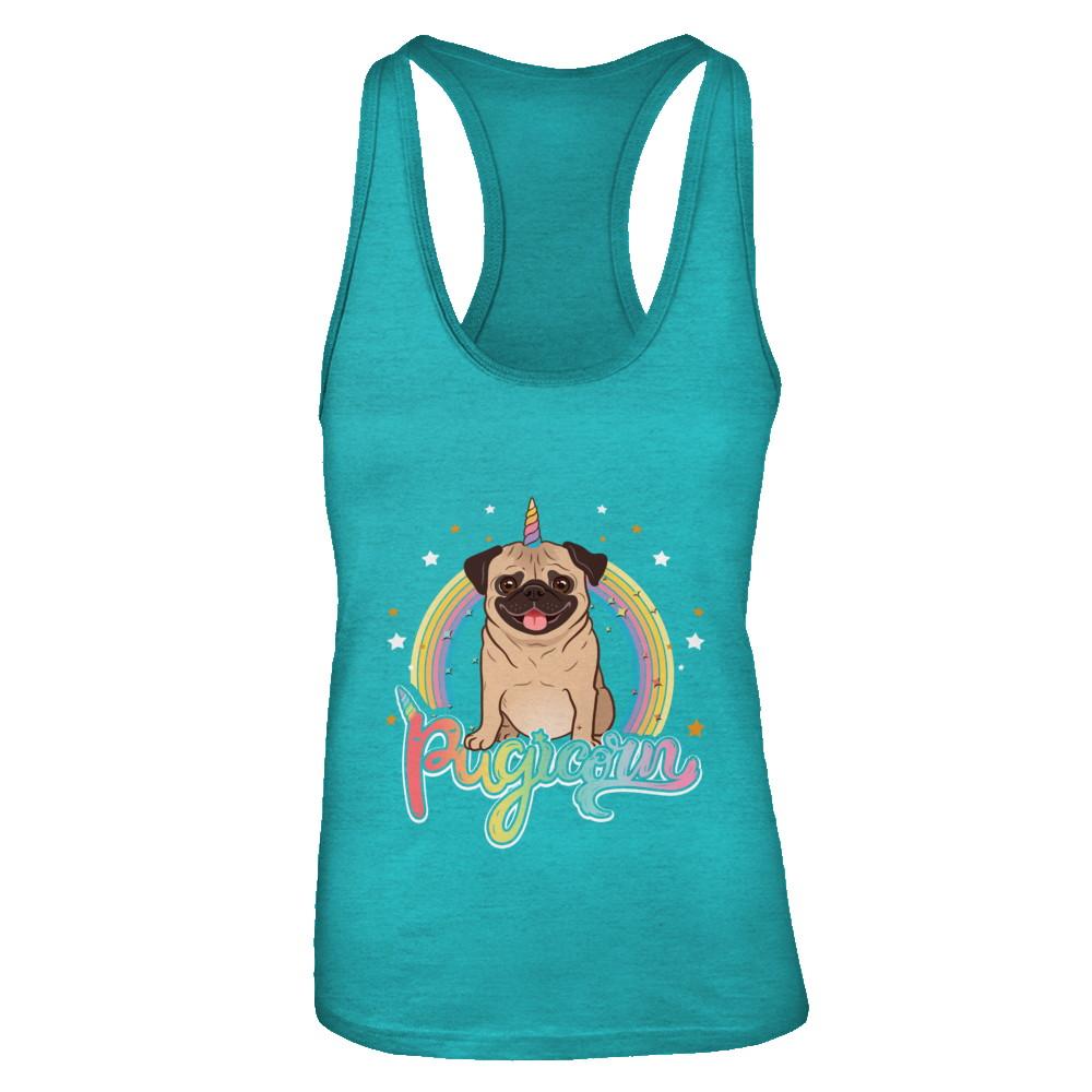 Rainbow Pugicorn Pug Unicorn For Kids-T-Shirt & Tank Top-Women's Ideal Racerback Tank-Tahiti Blue